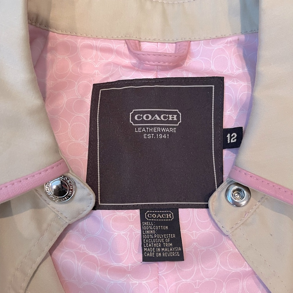 COPY - Coach spring pea coat size 12. Pink leather edging. Buttons up front.
